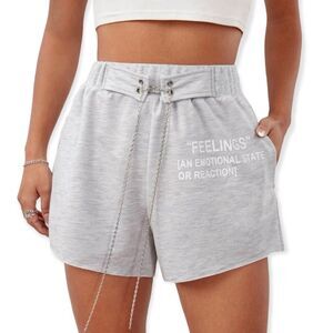SHEIN Grey Chain Detail High Rise Shorts